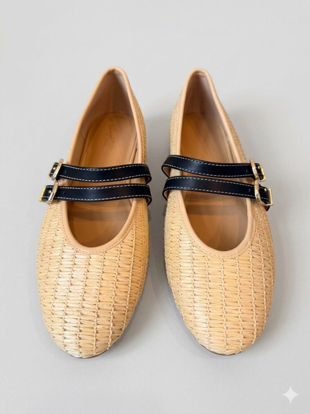 New Universal Thread Henrietta Raffia Mary Jane Ballet Flats Beige Women's Sz 8
